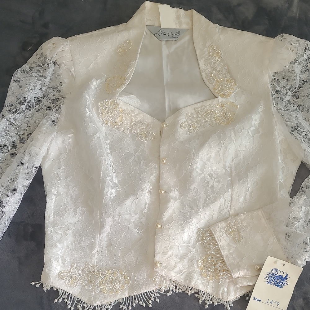 VINTAGE 1995 LILIA SMITH WEDDING SET, LACE, AND SEED PEARLS